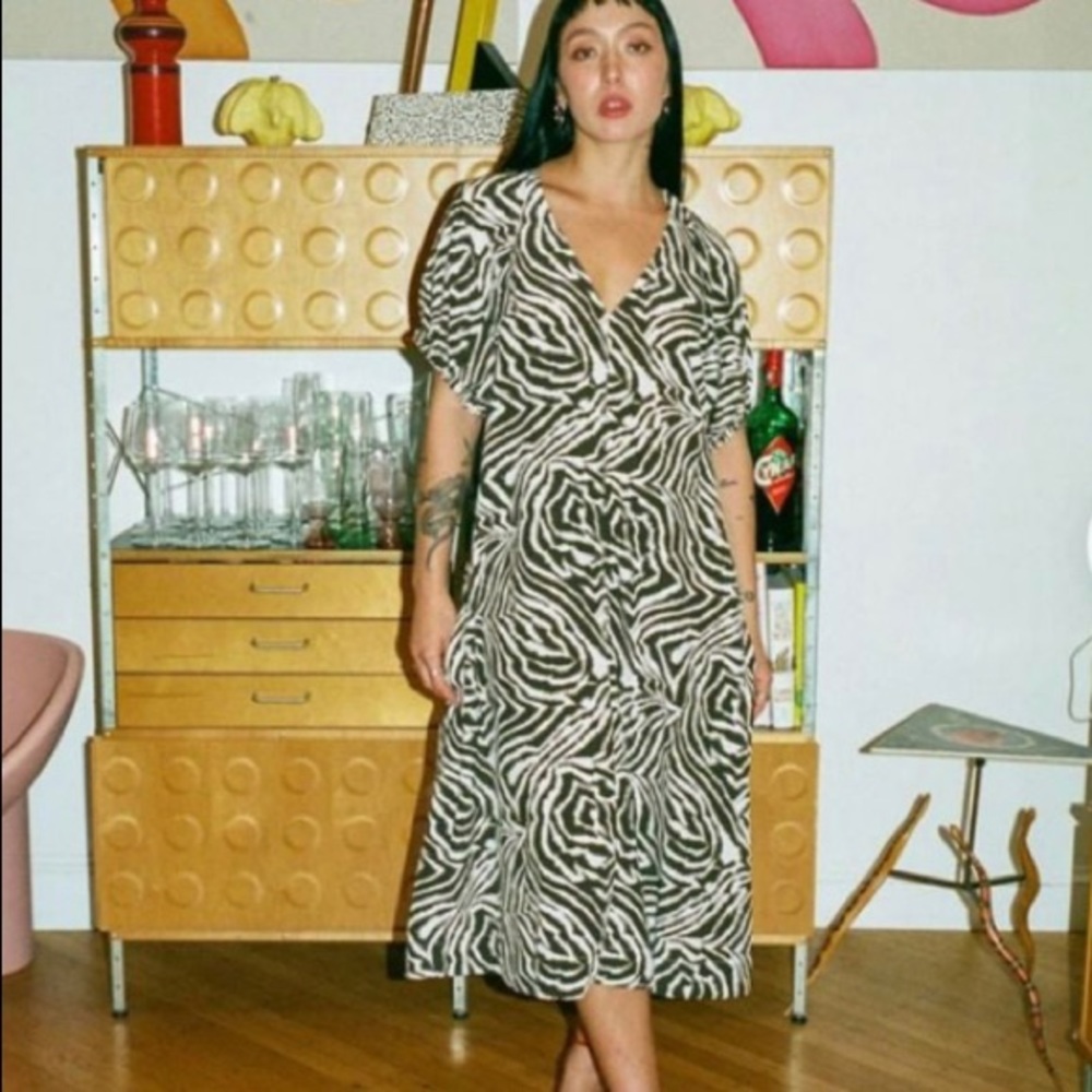 Beatrice chocolate brown zebra swirl/stripe dress from Wray nyc.